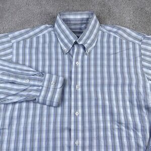 Bullock and Jones Shirt Mens 16 Blue Grey Checkered Cotton Button Down‎ USA Made